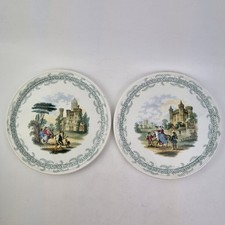 Antique Pair 19thC Wall Plaques Transfer Printed Decoration Figures & Castle 