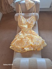 Chario Ruiz LEMON & White Ibiza Broadre Anglaise Dress Size L With Pouch Bag