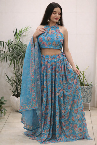 Blue floral printed - blue,
