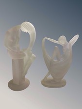 Rare X2 Italian Crystalite Women Art Deco Sculpture Vintage Crystal Craft 1970c