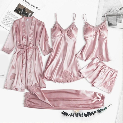 5pcs set women sexy satin - 5pcs,