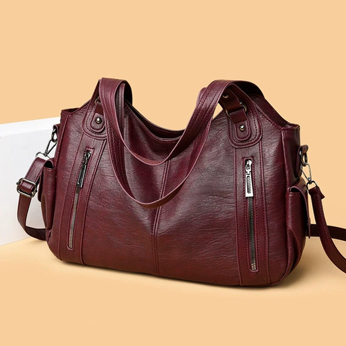 Large leather shoulder bag - leather,