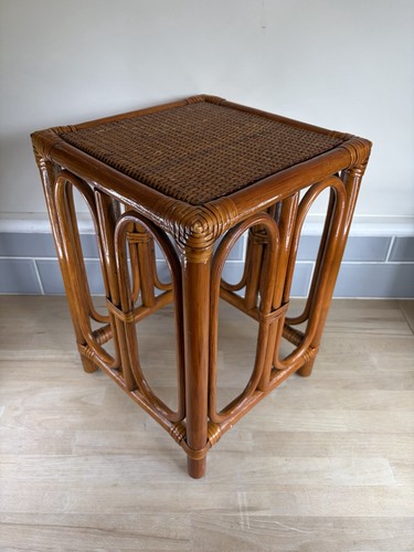 Vintage side table cane bamboo - side,
