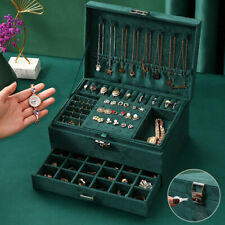 3 Layer Large Jewelry Box, necklace Jewelry Storage Organizer Cabinet Box Green