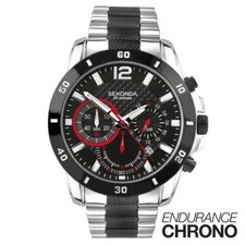 Mens New Sekonda Endurance Chrono Black & Red Dial 50m Watch 3420 Rp £99.99