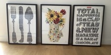 Bridgewater 3 x framed tea towels - living dream, giant cutlery, happiness choc