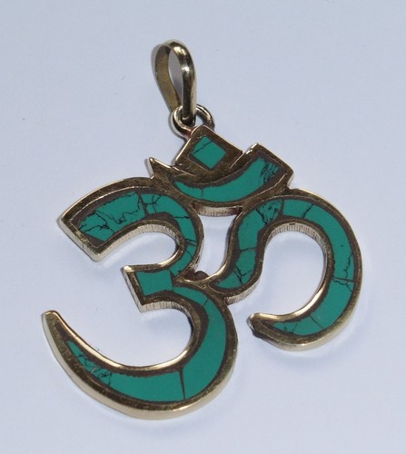 Turquoise brass pendant - brass,