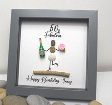 Personalised Birthday Gift for Her Friends Pebble Picture Framed 50th 60th 70th