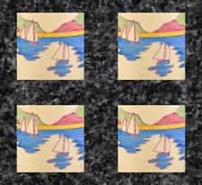 4 Art Deco Clarice Cliff Sail Boat Gibraltar square wooden cork backed coasters