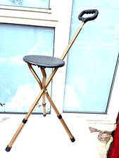 USED LIGHTWEIGHT ADJUSTABLE FOLDING PORTABLE WALKING STICK CANE SEAT CHAIR