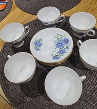 Royal Vale Vintage Bone China Blue Cornflower Tea Set Cup and Saucer 6 Pieces