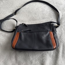 Rowallan Navy / Tan Soft Leather Bag, Adjustable Shoulder Strap 