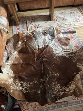 Cowhide Rug Dark Brown and White Large Real Cow Hide