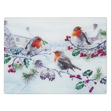 Christmas Robins Scene Glass