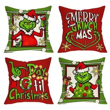 Set of 4 Christmas Grinch Pillow Covers Sofa Pillow Case Xmas Gift Home Decor