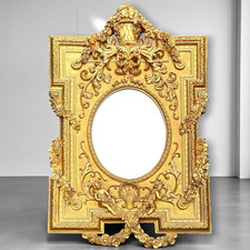 Large Ornate French Giltwood Louis XVI Style Hand-Carved Beveled Mirror 155x70cm