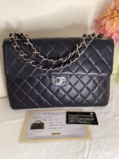 ? AUTH CHANEL VTG CAVIAR LEATHER SHOULDER SINGLE FLAP SHW BLACK JUMBO