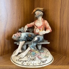 Vintage Large Italian Capodimonte Hobo Tramp on Bench Porcelain Figurine