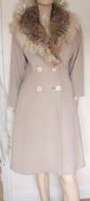 Vintage 60s koupy cream beige wool princess coat fox fur collar size m/12–14