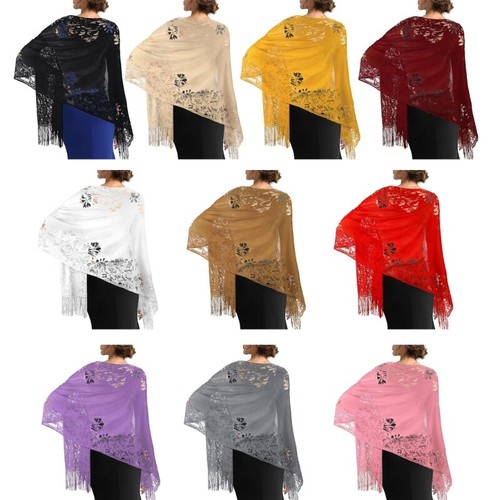 Lace scarf fringed shoulder - lace,