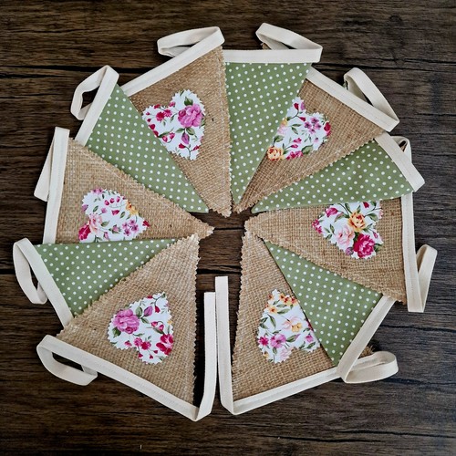 Hessian hearts moss green - &,