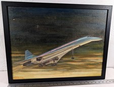 Vintage Concorde Airplane Painting Oil on Canvas Signed Skinner Framed 25x19in N