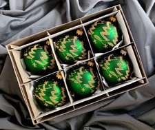 Hand Painted Glass Baubles set of 6 Christmas Tree Decorations 80 mm ornaments.