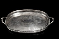 ANTIQUE VICTORIAN SILVER PLATED CAVALIER GALLERY  RECTANGULAR ETCHED TRAY 1900S