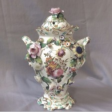 Antique Coalbrookdale Lidded Vase With Applied Flowers.  height 25cm.
