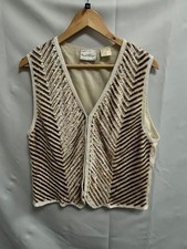 Vintage Ladies FRANK USHER Gold and Cream Sequin Waistcoat Silk UK M - CG E39
