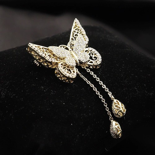 Gold butterfly drop brooch - gold,