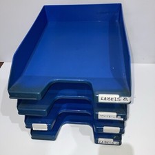 4 x Blue Rigid Plastic, Stacking Office Desk Tidy Trays for papers, documents