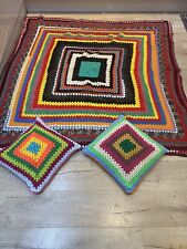 Homemade Crochet Retro VW Camper Hippy Granny Blanket Throw 162 X 162cm Cushions