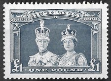 Australia KGVI SG178 £1 Slate Blue Coronation Robes (thick Paper) Fine MNH.
