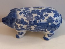Vintage Willow Pattern China Pig Money Box
