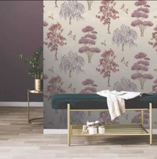 Rasch Maya Willow Woodland Mauve Bird Print Luxury Wallpaper Clearance 283890
