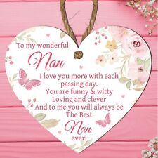 Birthday NAN Gift Wooden Heart Plaque Gift For Best NAN Ever! Thank You Keepsake