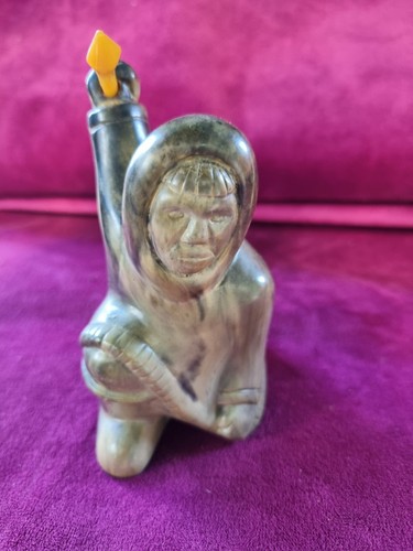 Carved soapstone inuit figure - soapstone,