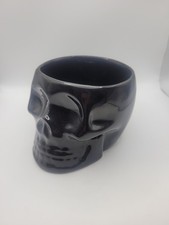 Large Ceramic Black Skull Open Top Decoration