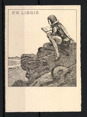Exlibris lesender mann auf - lesender,