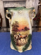Antique Porcelain Cattle Vase cow steer bulls double handled