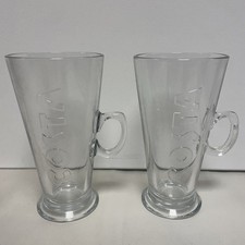 2 x 6.5" Tall Costa Coffee Latte Glass Mug - Good Condition 