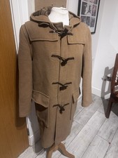 GLOVERALL Duffle Coat Womens Beige Wool Toggle Hooded Made In England Small