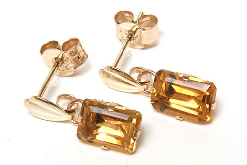 9ct gold citrine - drop, earrings