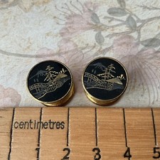 Vintage Pair Japanese Damascene Press Stud Cufflinks gold & black Mt Fuji 1.5 cm