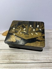 Antique Japanese Lacquer  Box, Geisha & Clients Playing Games, Black, Gold, Red