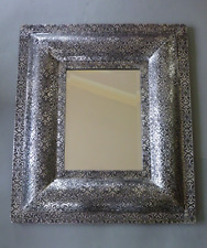 Black Silver Metal Wall Mirror - Large Rectangle Embossed Distressed - Moroccan