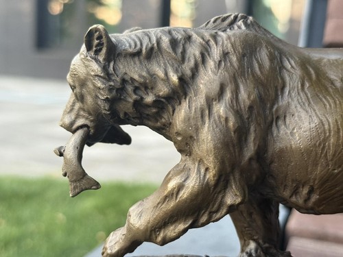 Bear bronze statue fish - statue,