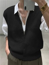 UK Ladies Knitted Button V Neck Jumper Tanks Tops Cardigan Waistcoat Gilet SIZE