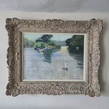 Boats On A Lake - Framed Impressionist Pastel Painting William Innes Wall Art